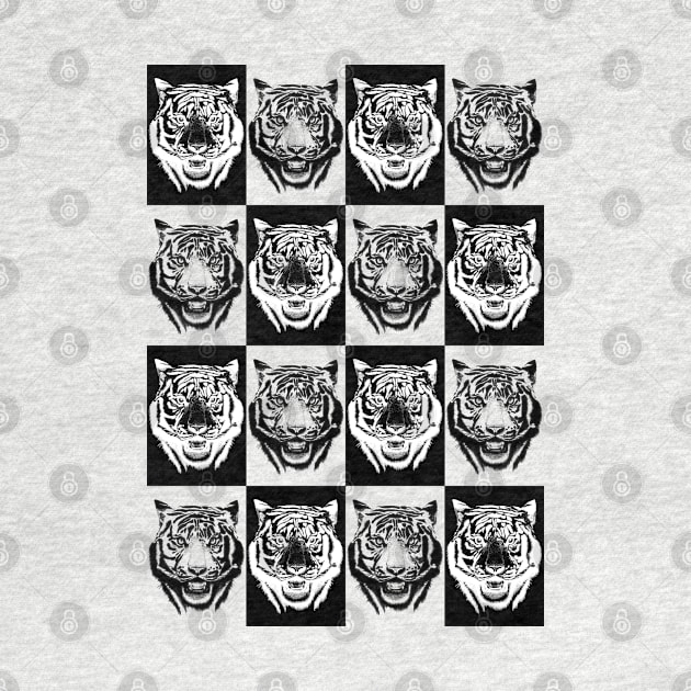 Tiger Face Checkerboard by bens black line art